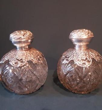 Matching Pair of Silver Topped Scent Bottles