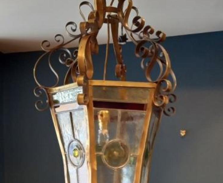 Art Nouveau Leaded Glass Lantern - Image 1