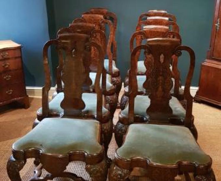 Outstanding Set of Eight Burr Walnut Chairs - Image 1