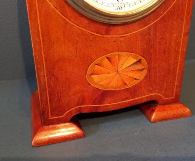  Edwardian Figured Mahogany Inlaid Mantel Clock - Image 4