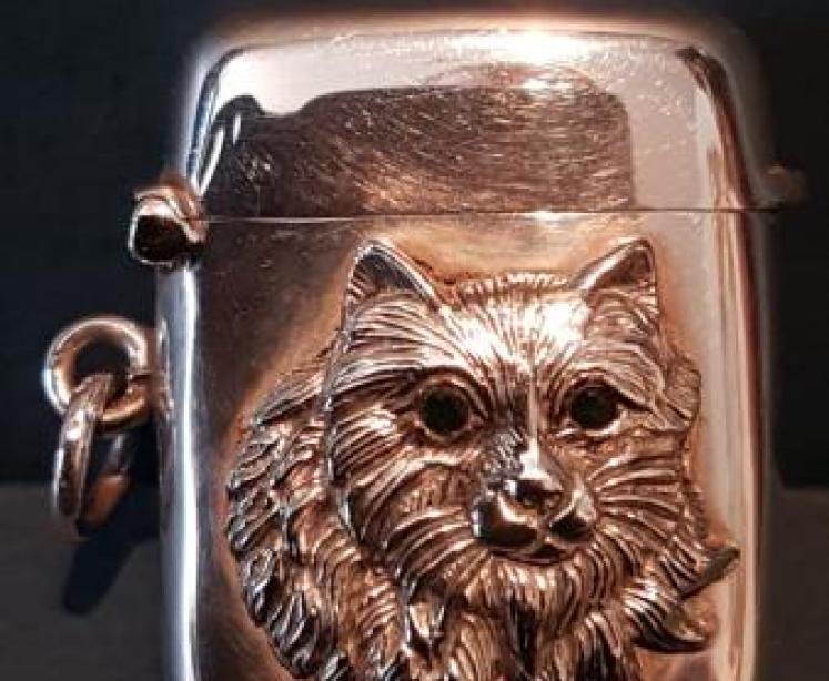 Edwardian Silver Cat Motif Vesta Case - Image 1