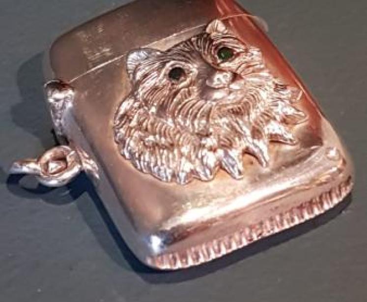 Edwardian Silver Cat Motif Vesta Case - Image 2