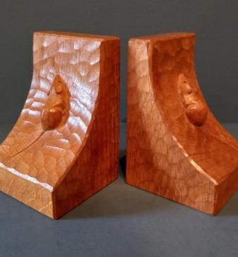 Pair of Early Mouseman Adzed Oak Bookends