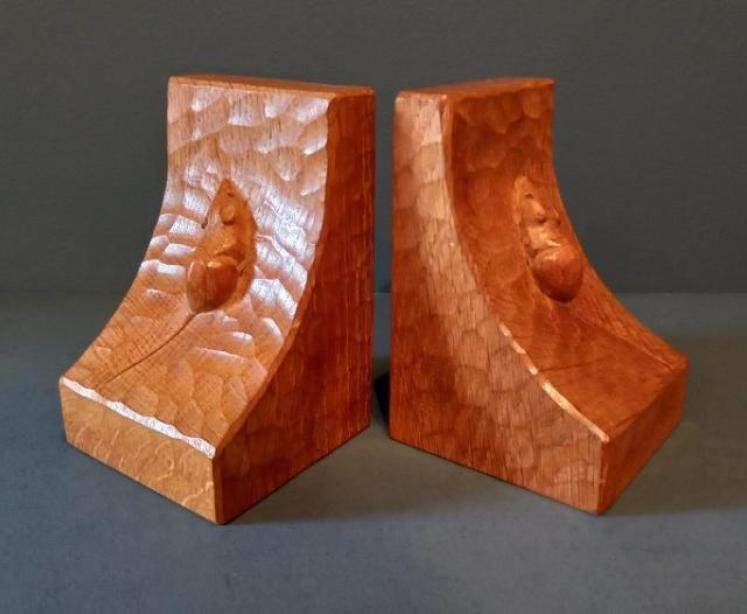 Pair of Early Mouseman Adzed Oak Bookends - Image 1