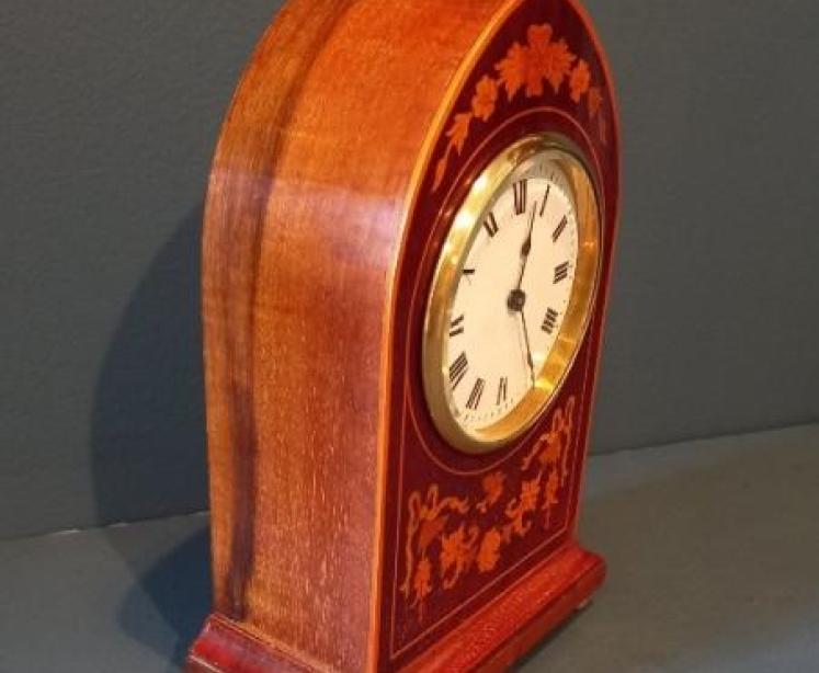 Superb Edwardian Floral Inlaid Lancet Top Mantel Clock - Image 6