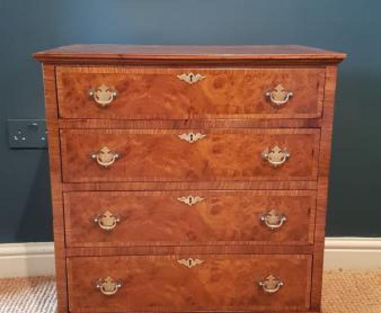Small Edwardian Burr Walnut Chest of Drawers - Image 1