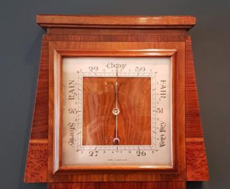 Superb Art Deco Walnut Inlaid Barometer  - Image 1