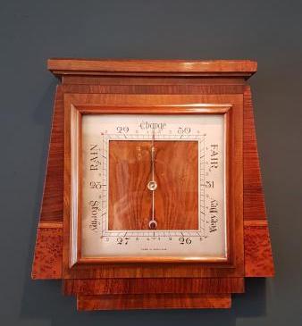 Superb Art Deco Walnut Inlaid Barometer 