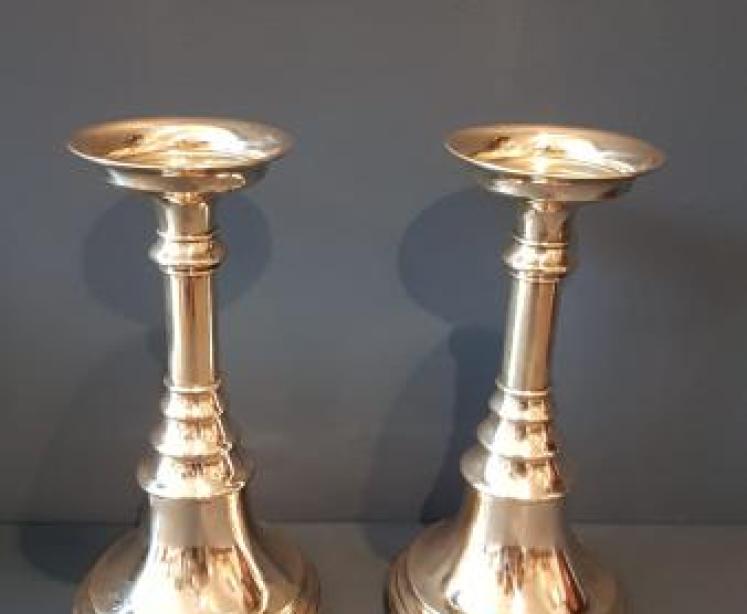 Pair of Stylish Victorian Brass Church Candlesticks - Image 1