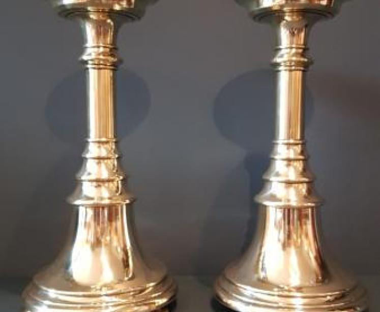 Pair of Stylish Victorian Brass Church Candlesticks - Image 2
