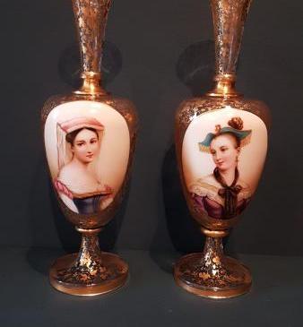 Pair of Fine Quality Bohemian Portrait Vases