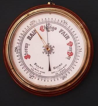 Large Victorian Oak Enamel Dial Wheel Barometer