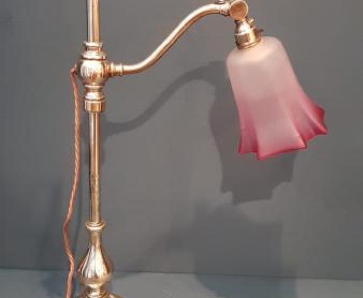 Edwardian Brass Table Lamp and Shade - Image 1
