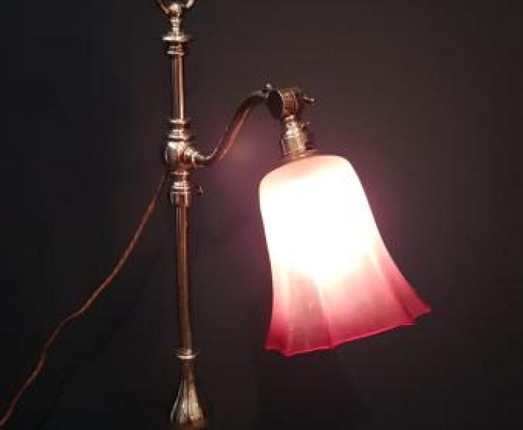 Edwardian Brass Table Lamp and Shade - Image 2
