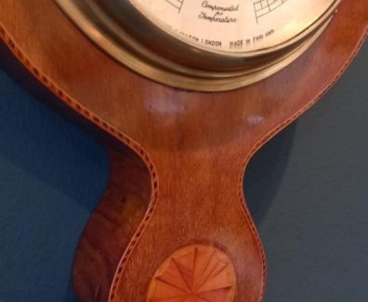 Small Edwardian Period Sheraton Inlaid Banjo Barometer - Image 5