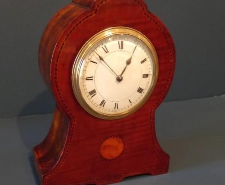 Arts & Crafts Period Mahogany Inlaid Mantel Clock - Image 1