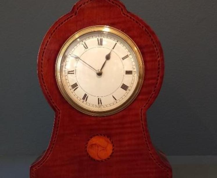 Arts & Crafts Period Mahogany Inlaid Mantel Clock - Image 7