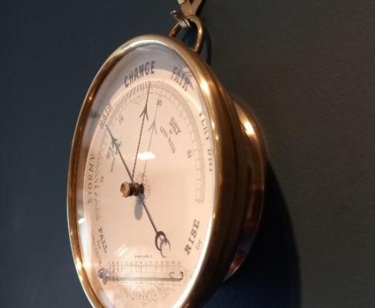 Large Mid Victorian 6.5" Marine Barometer & Thermometer - Image 4