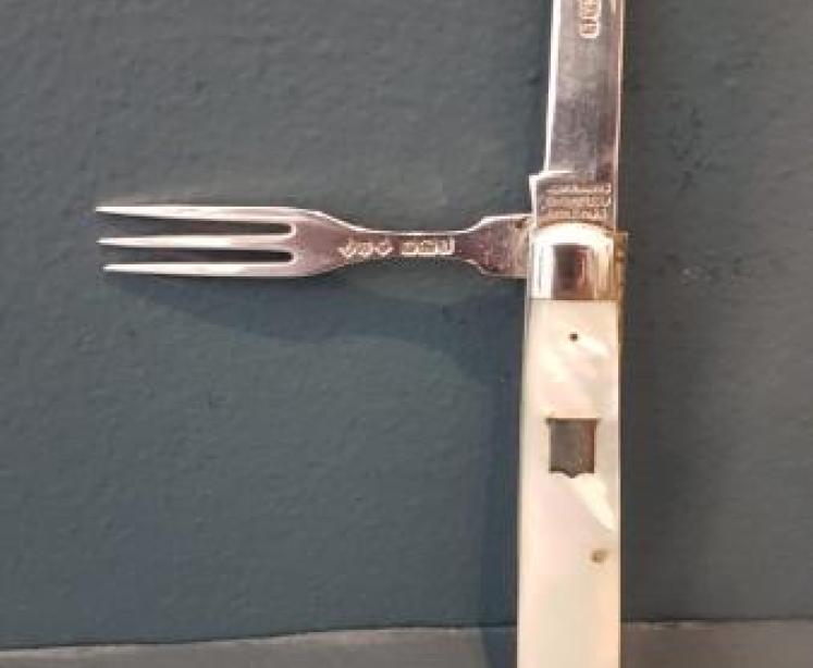 Silver and Mother of Pearl Campaign Knife and Fork - Image 1