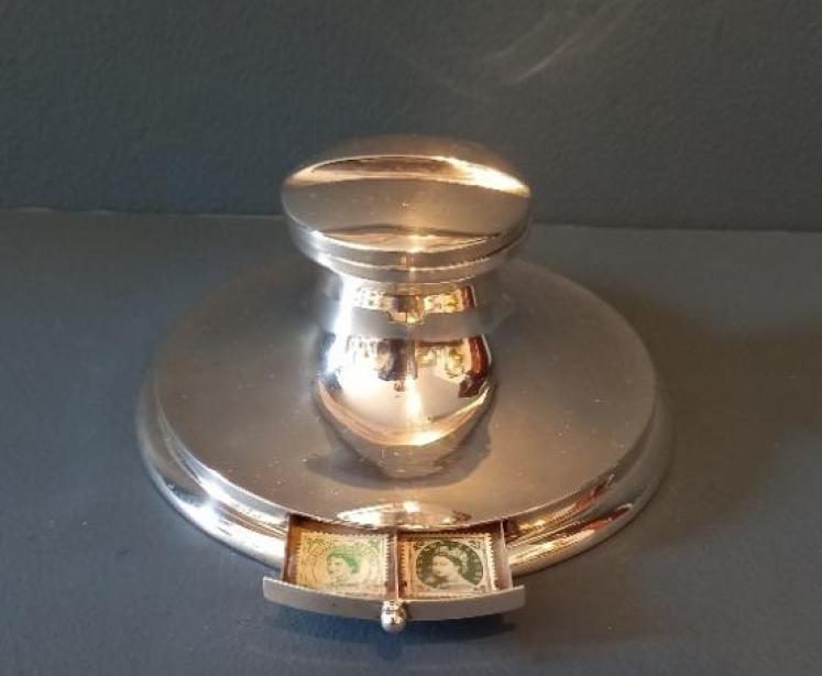 Unusual Edwardian Period Silver Inkwell & Stamp Drawer - Image 1