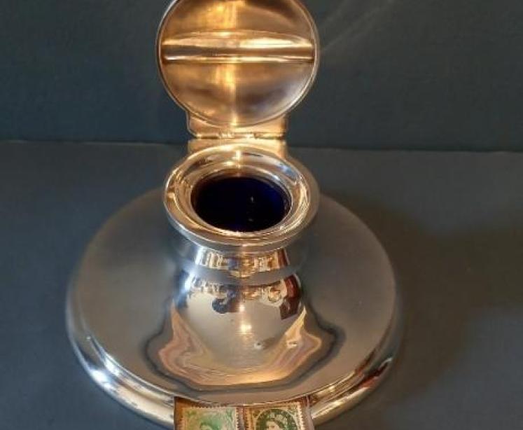 Unusual Edwardian Period Silver Inkwell & Stamp Drawer - Image 6