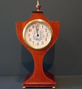 Fine Edwardian Herringbone Inlaid Mantel Clock