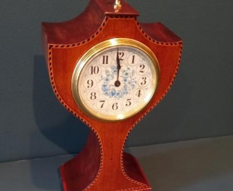 Fine Edwardian Herringbone Inlaid Mantel Clock - Image 7