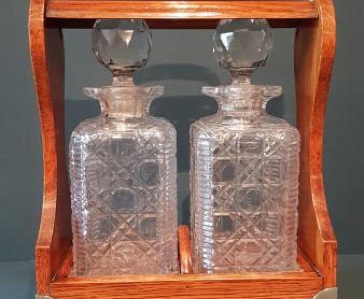 Victorian Oak 2 Bottle Tantalus - Image 5