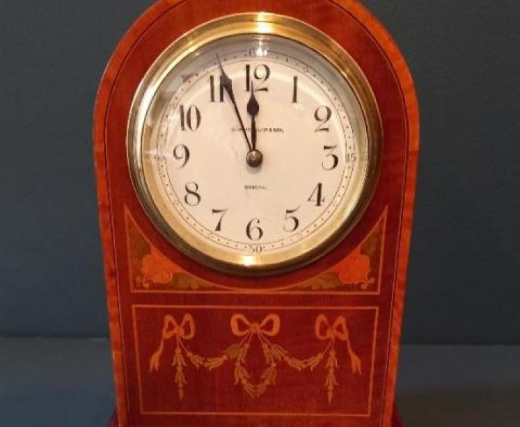 Edwardian Period Fruitwood Inlaid Irish Mantel Clock - Image 1