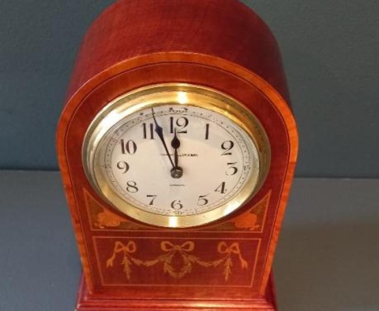 Edwardian Period Fruitwood Inlaid Irish Mantel Clock - Image 7