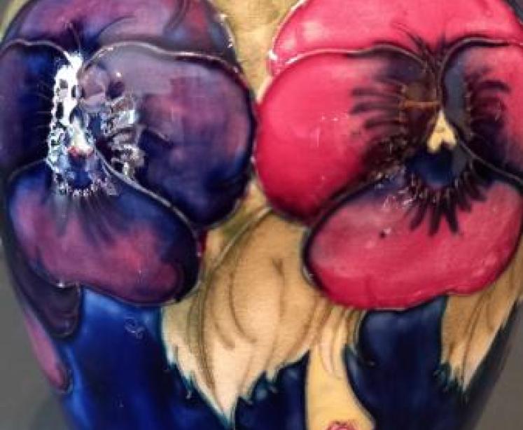 Moorcroft Pansy Roll Neck Vase c.1920 - Image 4