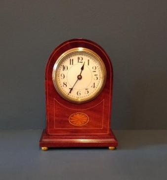 Edwardian Period Sheraton Inlaid Arched Top Mantel Clock