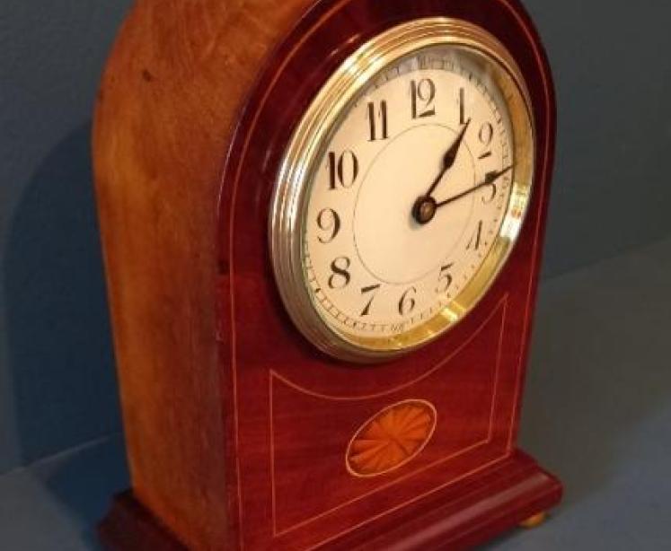 Edwardian Period Sheraton Inlaid Arched Top Mantel Clock - Image 4
