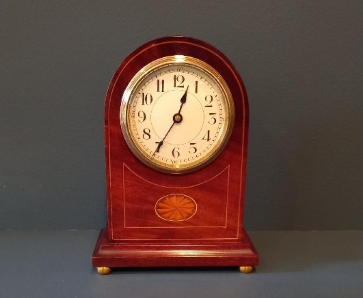 Edwardian Period Sheraton Inlaid Arched Top Mantel Clock - Image 7