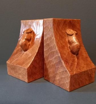 Pair of Mouseman Adzed Oak Bookends