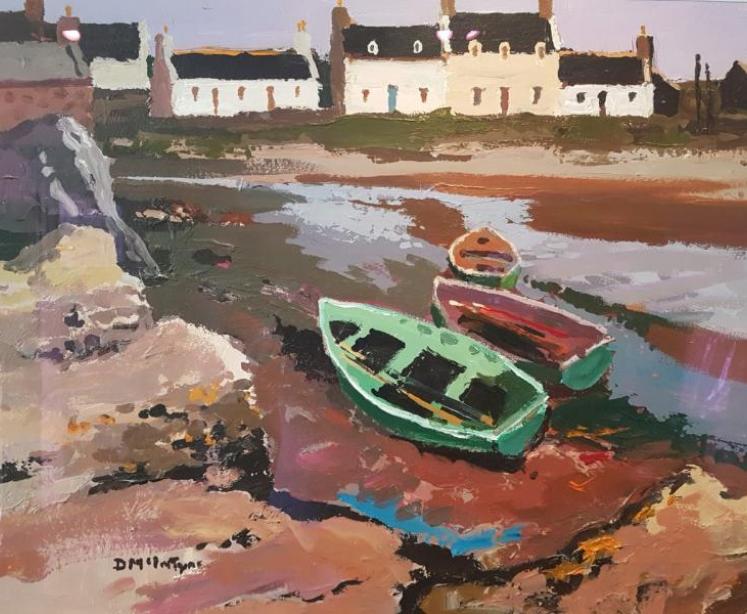 Original Oil on Board by Donald McIntyre - Boats on the Shore - Image 3