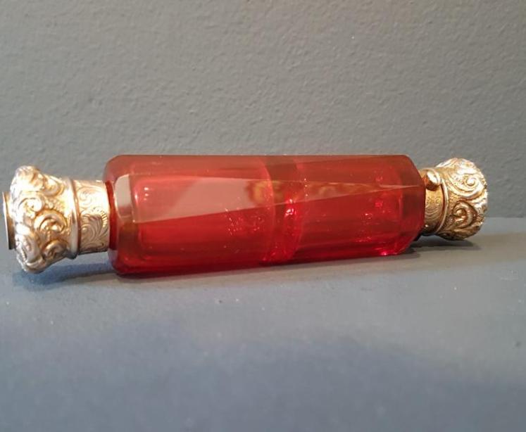 Victorian Ruby Glass and Silver Scent and Smelling Salts  - Image 1
