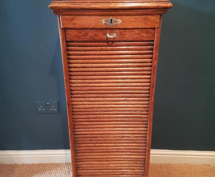 Edwardian Oak Tambour Front File Cabinet - Image 2