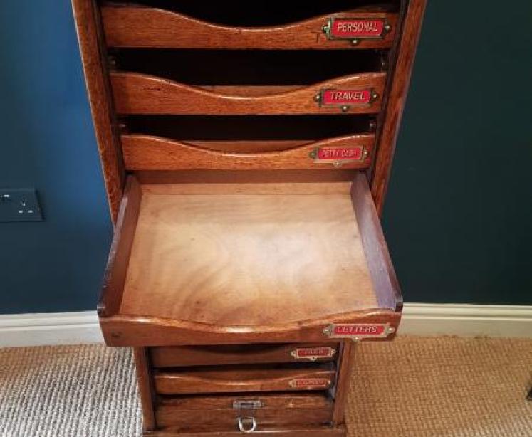 Edwardian Oak Tambour Front File Cabinet - Image 5