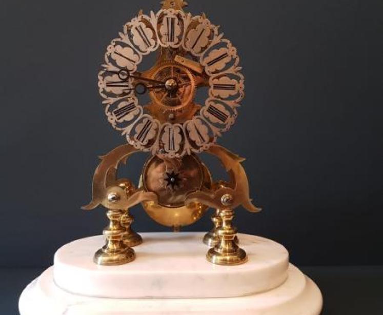 Victorian Skeleton Clock on Original Marble Base - Image 2