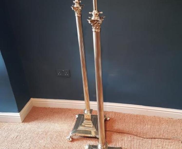 Matching Pair of Corinthian Column Brass Lamp Standards  - Image 1