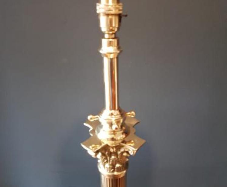 Matching Pair of Corinthian Column Brass Lamp Standards  - Image 3