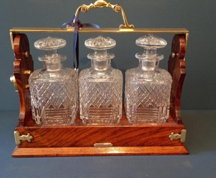Mid Victorian Walnut Betjeman's Three Bottle Tantalus - Image 1