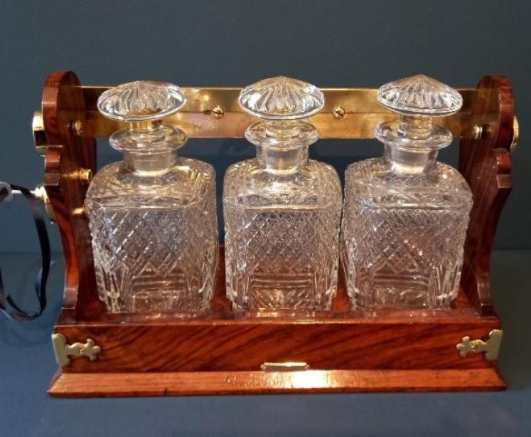 Mid Victorian Walnut Betjeman's Three Bottle Tantalus - Image 3