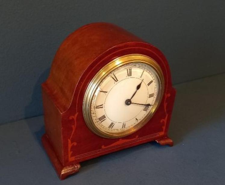 Small Edwardian Period Fruitwood Inlaid Mantel Clock - Image 2