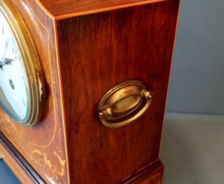 Fine Victorian Rosewood Inlaid Striking Mantel Clock - Image 4