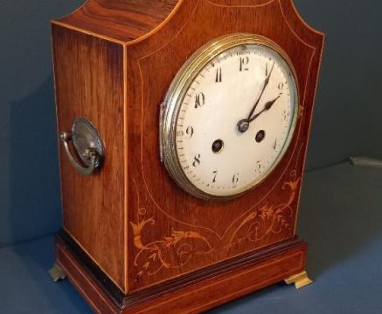 Fine Victorian Rosewood Inlaid Striking Mantel Clock - Image 7