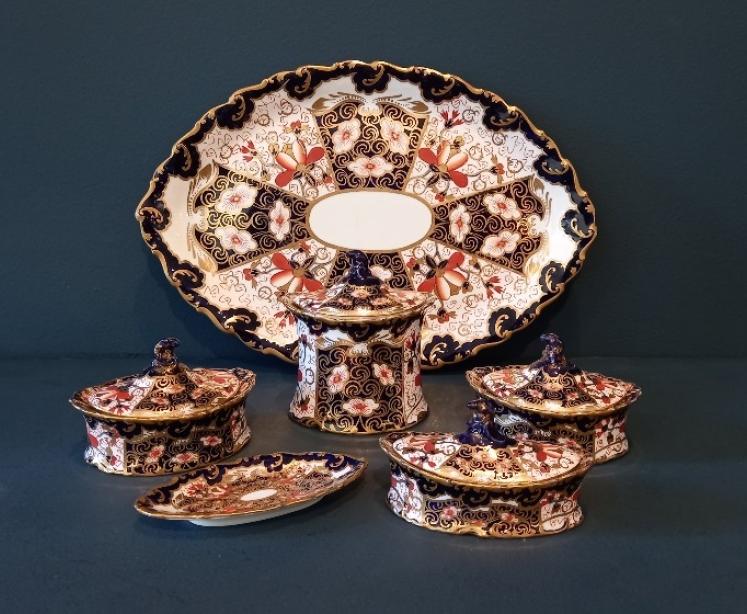 George V Period Royal Crown Derby 6 Piece Dressing Table Set - Image 1