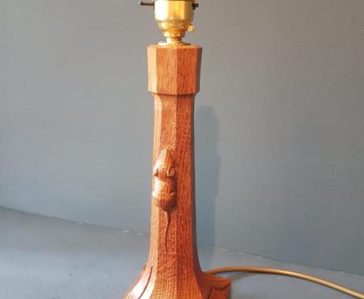 1950's Oak Mouseman Table Lamp - Image 3