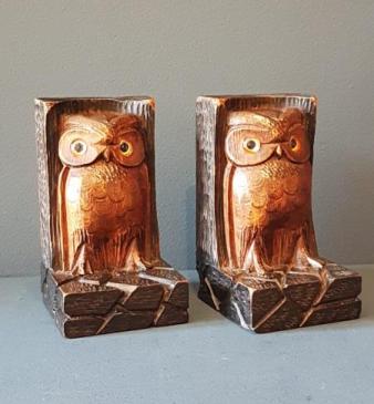 Pair of Edwardian Owl Book Ends 